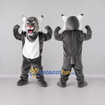 Custom Gray and White Lynx Mascot Costume Adult Full Body Suit for Sports Events