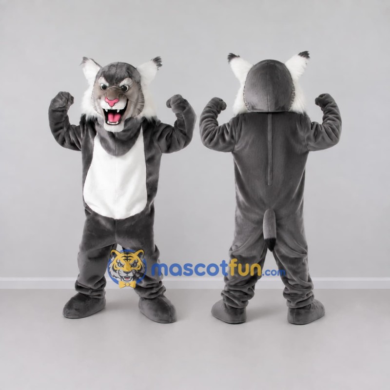 Custom Gray and White Lynx Mascot Costume Adult Full Body Suit for Sports Events Custom Gray and White Lynx Mascot Costume Adult Full Body Suit for Sports Events
