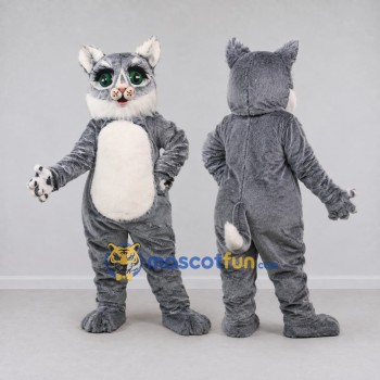Custom Gray and White Cat Mascot Costume Adult Full Body Suit for School Events