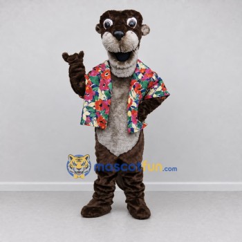 Custom Brown and Multicolor Otter in Floral Shirt Mascot Costume Adult Full Body Suit for Summer Events Custom Brown and Multicolor Otter in Floral Shirt Mascot Costume Adult Full Body Suit for Summer Events