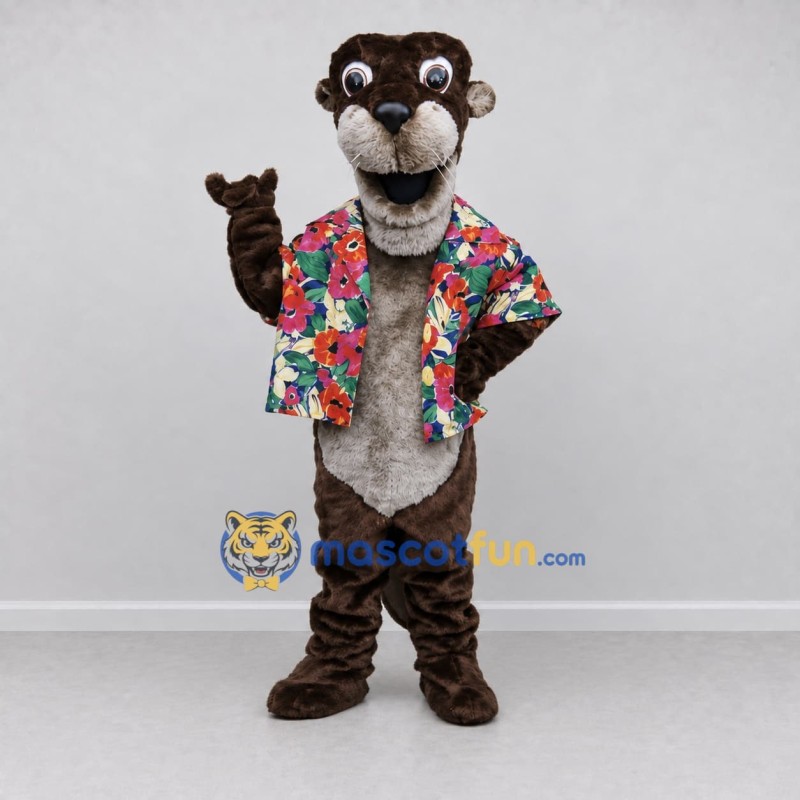 Custom Brown and Multicolor Otter in Floral Shirt Mascot Costume Adult Full Body Suit for Summer Events Custom Brown and Multicolor Otter in Floral Shirt Mascot Costume Adult Full Body Suit for Summer Events