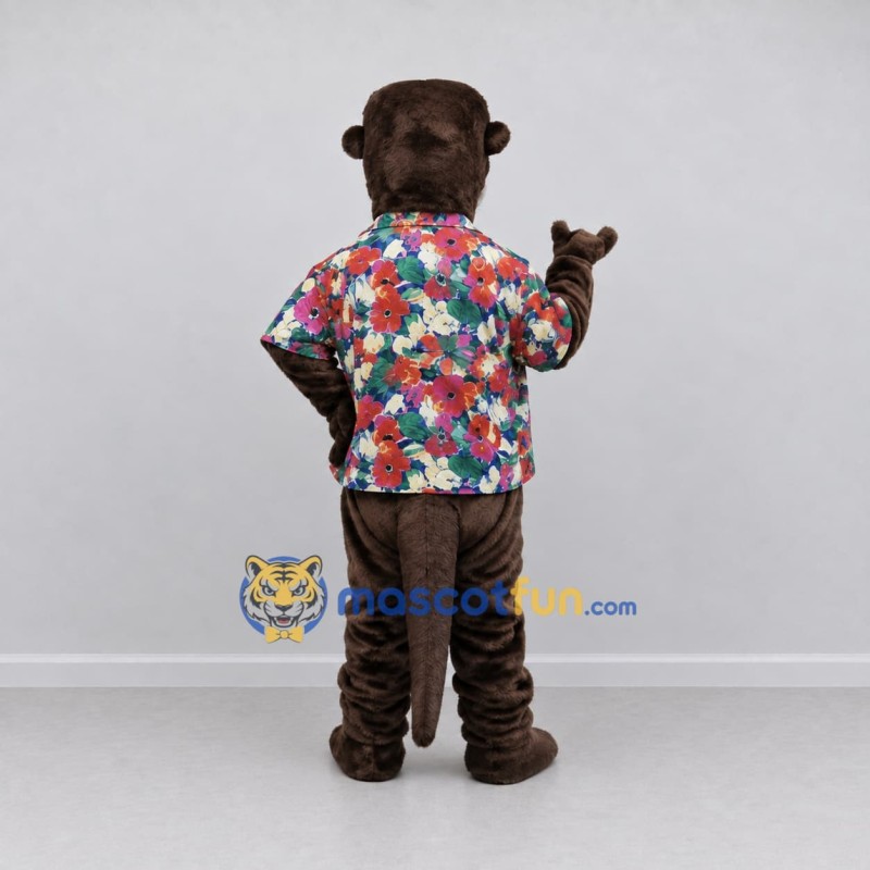 Custom Brown and Multicolor Otter in Floral Shirt Mascot Costume Adult Full Body Suit for Summer Events Custom Brown and Multicolor Otter in Floral Shirt Mascot Costume Adult Full Body Suit for Summer Events
