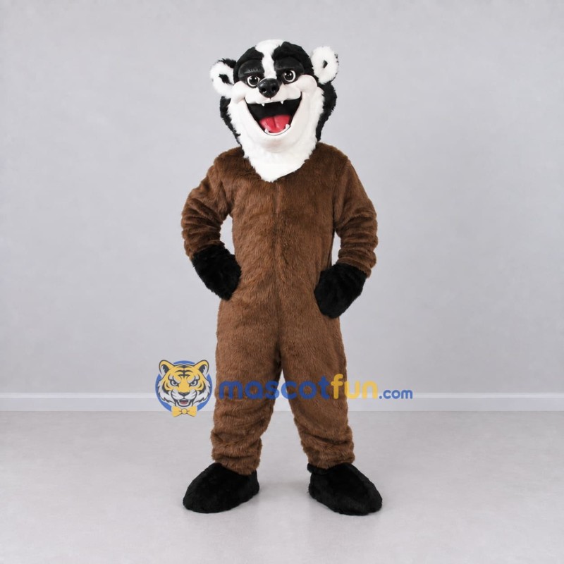Custom Brown Black and White Badger Mascot Costume Adult Full Body Suit for School Events