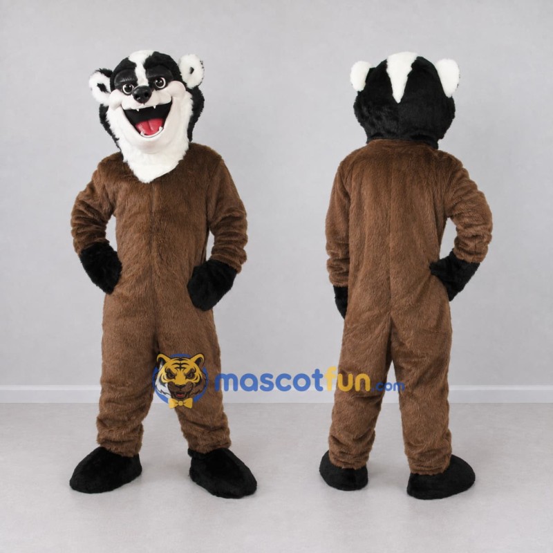 Custom Brown Black and White Badger Mascot Costume Adult Full Body Suit for School Events