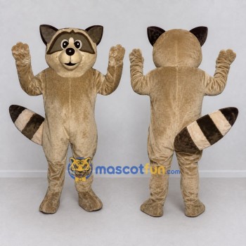 Custom Tan and Brown Raccoon Mascot Costume Adult Full Body Suit for School Events