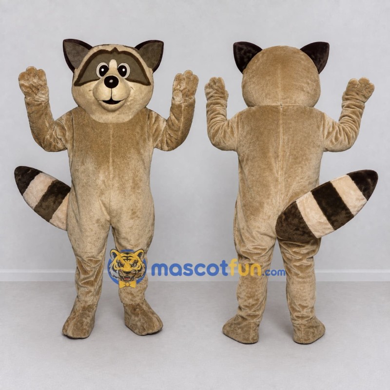 Custom Tan and Brown Raccoon Mascot Costume Adult Full Body Suit for School Events