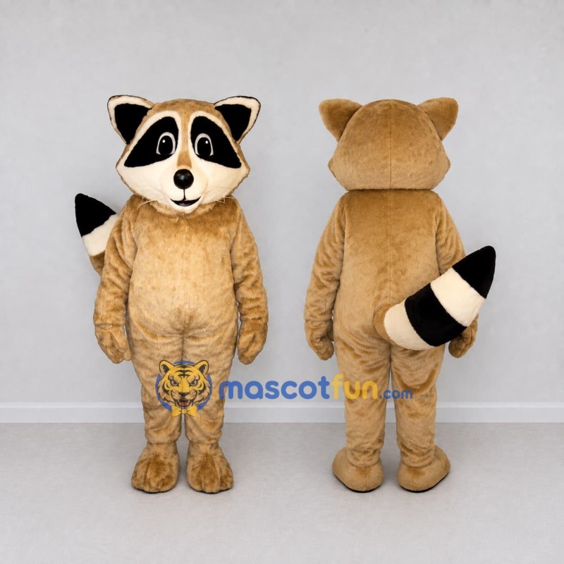 Custom Tan and Black Raccoon Mascot Costume Adult Full Body Suit for School Events Custom Tan and Black Raccoon Mascot Costume Adult Full Body Suit for School Events