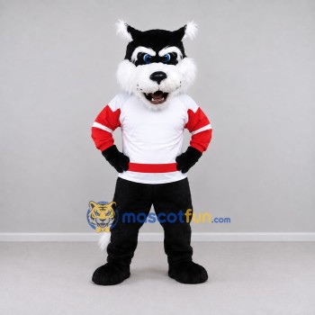 Custom Black White and Red Husky in Sportswear Mascot Costume Adult Full Body Suit for Sports Events