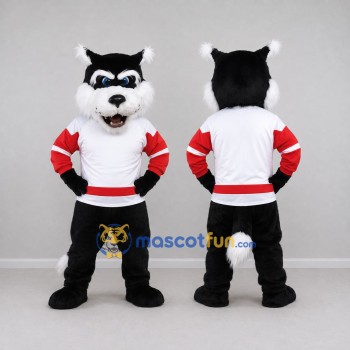 Custom Black White and Red Husky in Sportswear Mascot Costume Adult Full Body Suit for Sports Events