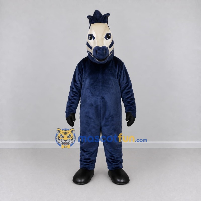 Custom Navy Blue and Cream Zebra Mascot Costume Adult Full Body Suit for School Events Custom Navy Blue and Cream Zebra Mascot Costume Adult Full Body Suit for School Events