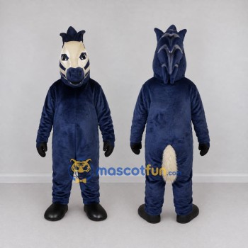 Custom Navy Blue and Cream Zebra Mascot Costume Adult Full Body Suit for School Events