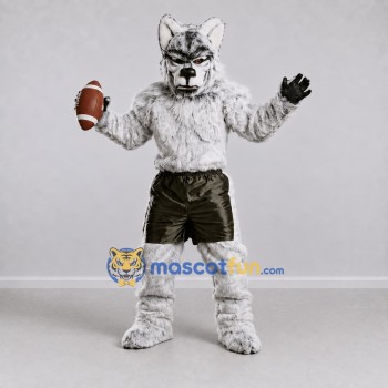 Custom White Gray and Black Wolf in Sports Shorts Mascot Costume Adult Full Body Suit for Sports Events
