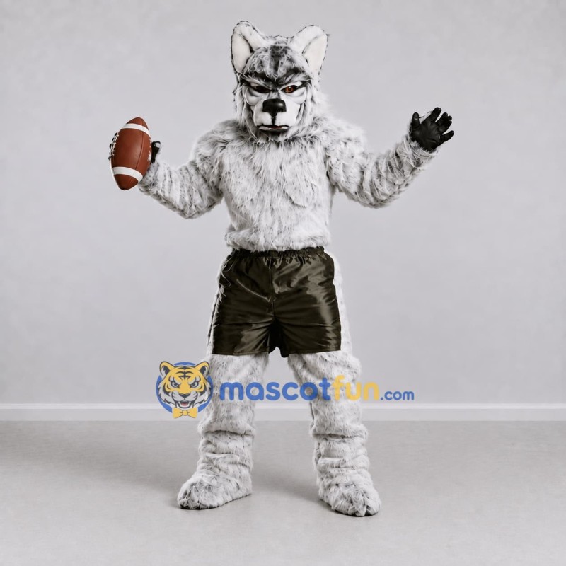 Custom White Gray and Black Wolf in Sports Shorts Mascot Costume Adult Full Body Suit for Sports Events Custom White Gray and Black Wolf in Sports Shorts Mascot Costume Adult Full Body Suit for Sports Events