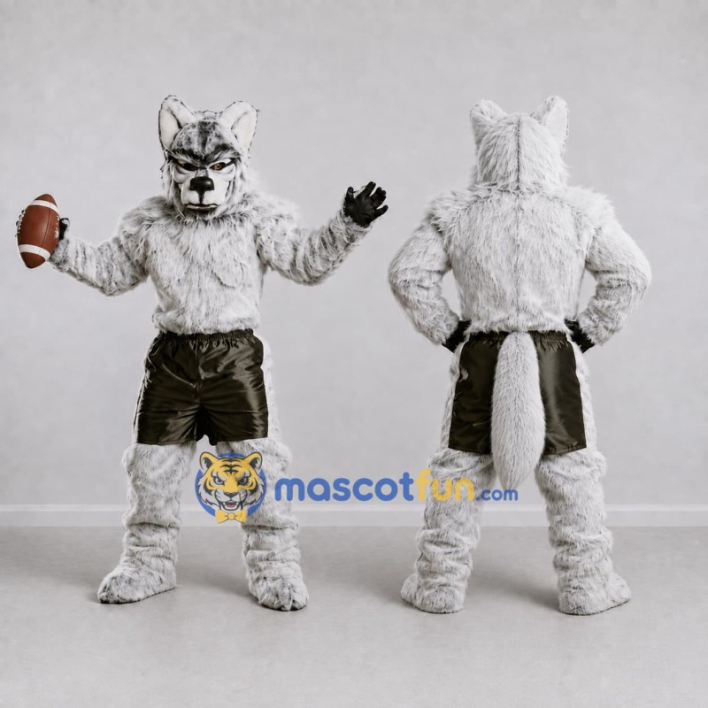 Custom White Gray and Black Wolf in Sports Shorts Mascot Costume Adult Full Body Suit for Sports Events Custom White Gray and Black Wolf in Sports Shorts Mascot Costume Adult Full Body Suit for Sports Events