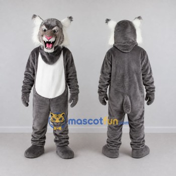 Custom Gray and White Lynx Mascot Costume Adult Full Body Suit for Sports Events