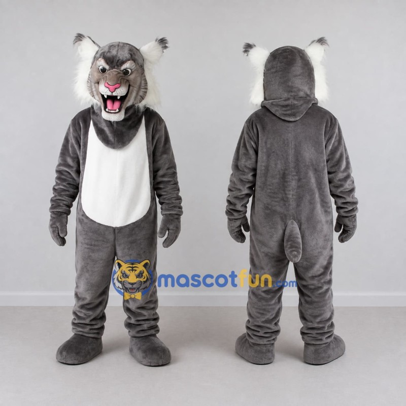 Custom Gray and White Lynx Mascot Costume Adult Full Body Suit for Sports Events