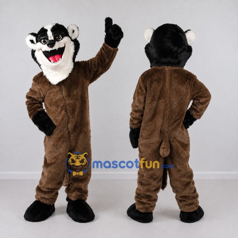Custom Brown Black and White Badger Mascot Costume Adult Full Body Suit for School Events