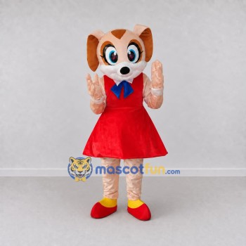 Custom Tan and Red Dog in Dress Mascot Costume Adult Full Body Suit for School Events