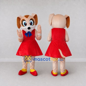 Custom Tan and Red Dog in Dress Mascot Costume Adult Full Body Suit for School Events