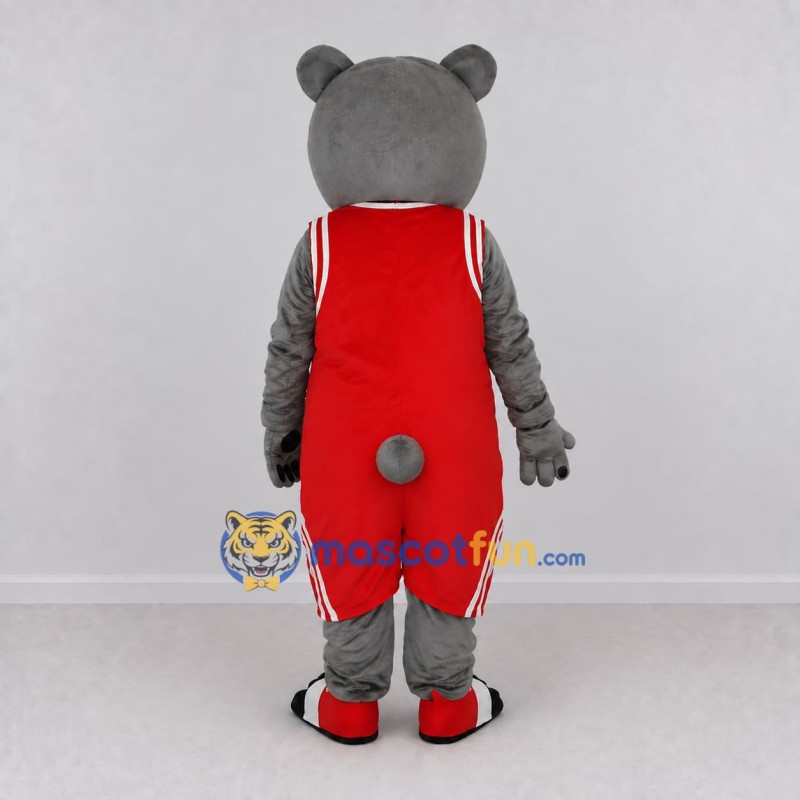 Custom Gray and Red Bear in Basketball Uniform Mascot Costume Adult Full Body Suit for Sports Events Custom Gray and Red Bear in Basketball Uniform Mascot Costume Adult Full Body Suit for Sports Events