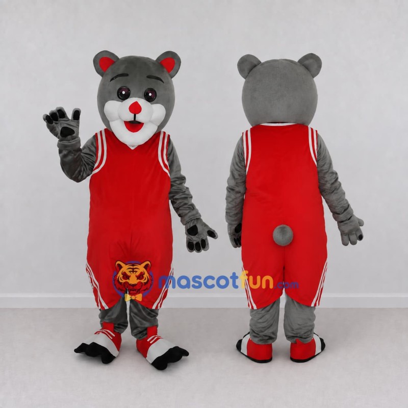 Custom Gray and Red Bear in Basketball Uniform Mascot Costume Adult Full Body Suit for Sports Events Custom Gray and Red Bear in Basketball Uniform Mascot Costume Adult Full Body Suit for Sports Events