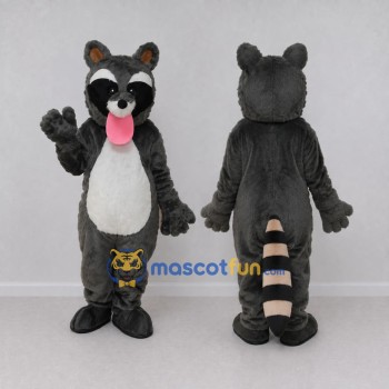 Custom Dark Gray and White Raccoon Mascot Costume Adult Full Body Suit for School Events