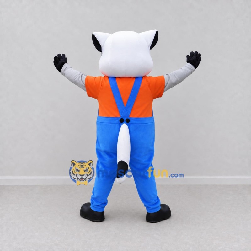Custom White Orange and Blue Dog in Overalls Mascot Costume Adult Full Body Suit for School Events Custom White Orange and Blue Dog in Overalls Mascot Costume Adult Full Body Suit for School Events