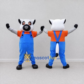 Custom White Orange and Blue Dog in Overalls Mascot Costume Adult Full Body Suit for School Events