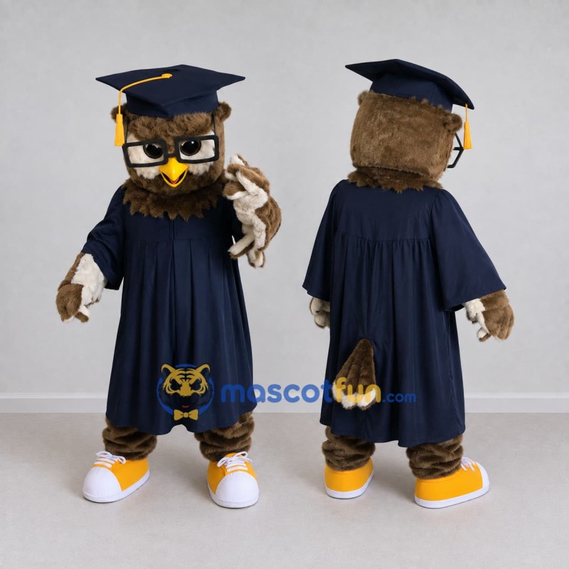 Custom Brown and Navy Blue Owl Graduate Mascot Costume Adult Full Body Suit for Graduation Events Custom Brown and Navy Blue Owl Graduate Mascot Costume Adult Full Body Suit for Graduation Events