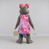 Custom Gray and Pink Rodent in Floral Dress Mascot Costume Adult Full Body Suit for School Events Custom Gray and Pink Rodent in Floral Dress Mascot Costume Adult Full Body Suit for School Events