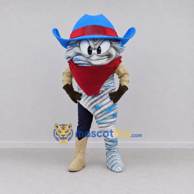 Custom Blue White and Red Tornado Cowboy Mascot Costume Adult Full Body Suit for Theme Parties