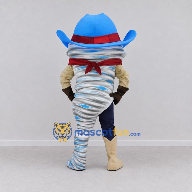 Custom Blue White and Red Tornado Cowboy Mascot Costume Adult Full Body Suit for Theme Parties