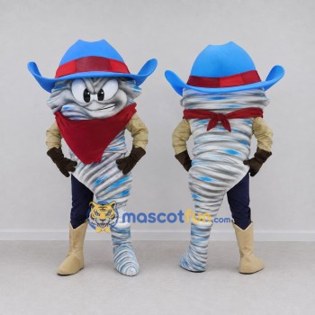 Custom Blue White and Red Tornado Cowboy Mascot Costume Adult Full Body Suit for Theme Parties