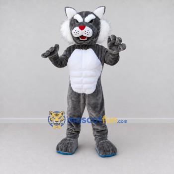 Custom Gray and White Muscular Cat Mascot Costume Adult Full Body Suit for Sports Events Custom Gray and White Muscular Cat Mascot Costume Adult Full Body Suit for Sports Events
