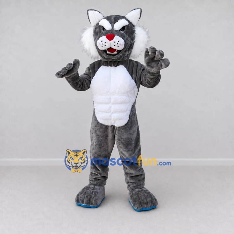 Custom Gray and White Muscular Cat Mascot Costume Adult Full Body Suit for Sports Events