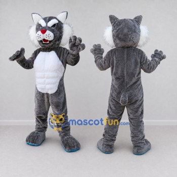 Custom Gray and White Muscular Cat Mascot Costume Adult Full Body Suit for Sports Events