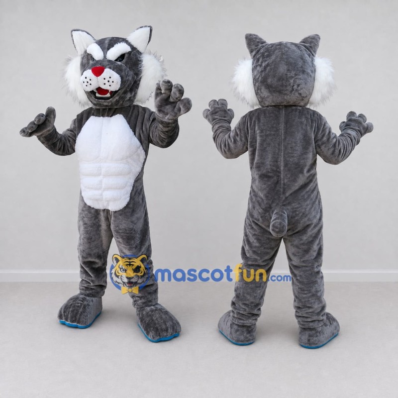 Custom Gray and White Muscular Cat Mascot Costume Adult Full Body Suit for Sports Events
