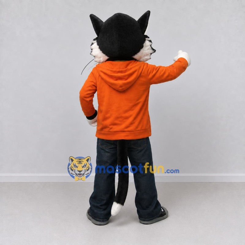 Custom Black White and Orange Wolf in Hoodie Mascot Costume Adult Full Body Suit for School Events Custom Black White and Orange Wolf in Hoodie Mascot Costume Adult Full Body Suit for School Events