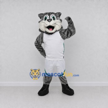 Custom Gray and White Cat in Sportswear Mascot Costume Adult Full Body Suit for Sports Events