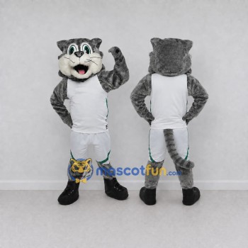 Custom Gray and White Cat in Sportswear Mascot Costume Adult Full Body Suit for Sports Events