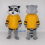 Custom Gray and Yellow Raccoon in Sportswear Mascot Costume Adult Full Body Suit for Sports Events