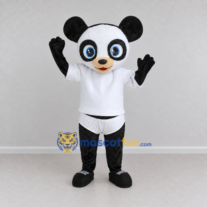 Custom Black and White Panda in Sportswear Mascot Costume Adult Full Body Suit for Sports Events Custom Black and White Panda in Sportswear Mascot Costume Adult Full Body Suit for Sports Events