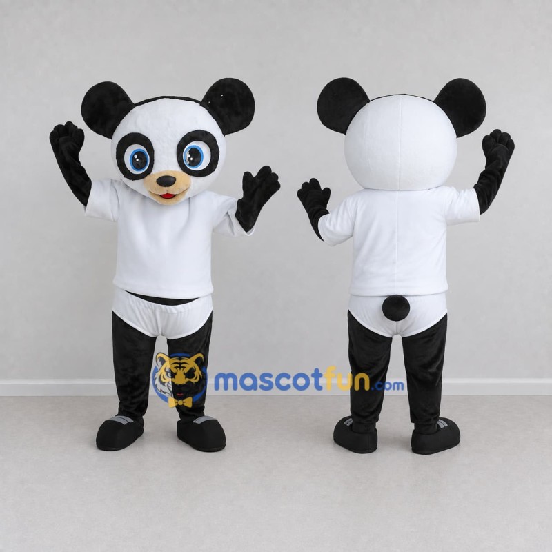Custom Black and White Panda in Sportswear Mascot Costume Adult Full Body Suit for Sports Events Custom Black and White Panda in Sportswear Mascot Costume Adult Full Body Suit for Sports Events