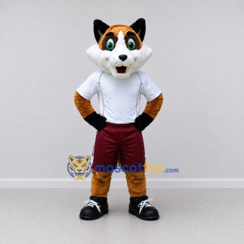 Custom Orange White and Maroon Cat in Sportswear Mascot Costume Adult Full Body Suit for Sports Events