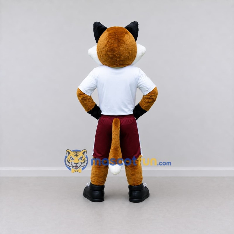 Custom Orange White and Maroon Cat in Sportswear Mascot Costume Adult Full Body Suit for Sports Events Custom Orange White and Maroon Cat in Sportswear Mascot Costume Adult Full Body Suit for Sports Events