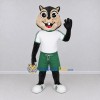 Custom Tan Black and Green Cat in Sportswear Mascot Costume Adult Full Body Suit for Sports Events Custom Tan Black and Green Cat in Sportswear Mascot Costume Adult Full Body Suit for Sports Events