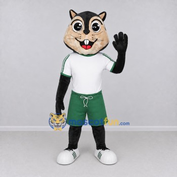 Custom Tan Black and Green Cat in Sportswear Mascot Costume Adult Full Body Suit for Sports Events