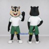 Custom Tan Black and Green Cat in Sportswear Mascot Costume Adult Full Body Suit for Sports Events Custom Tan Black and Green Cat in Sportswear Mascot Costume Adult Full Body Suit for Sports Events