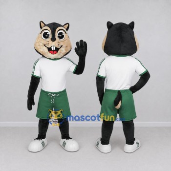 Custom Tan Black and Green Cat in Sportswear Mascot Costume Adult Full Body Suit for Sports Events