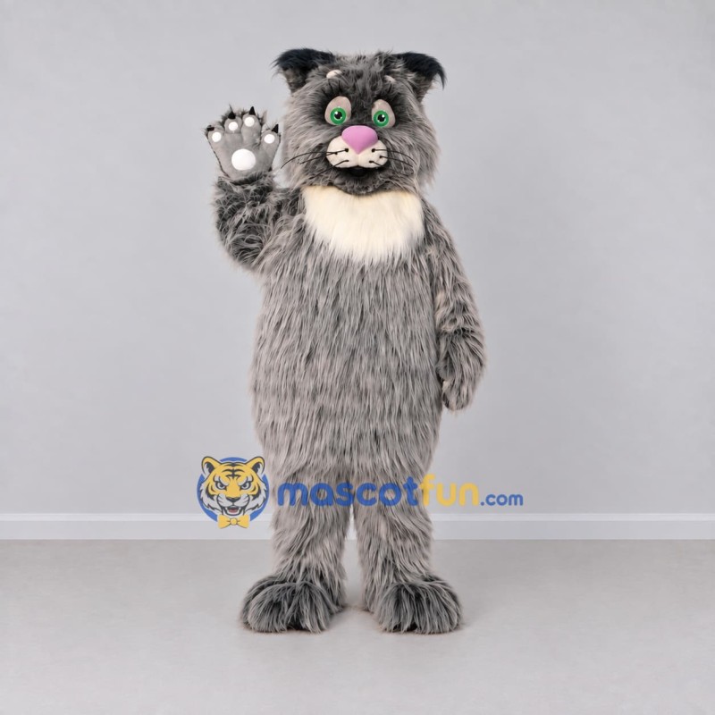 Custom Gray and White Shaggy Cat Mascot Costume Adult Full Body Suit for School Events